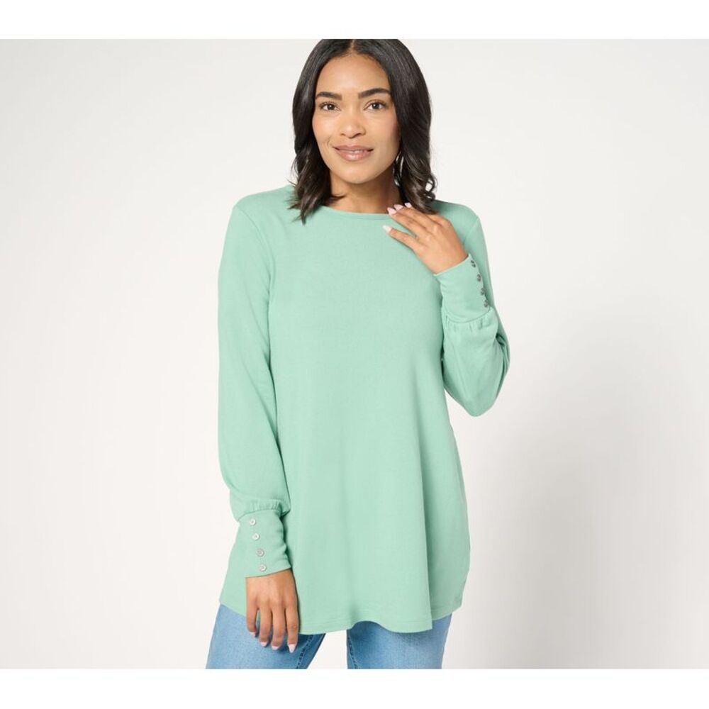 Revers-A-Brella Women's Top Petite PXS Denim & Co. Essentials Green A673409